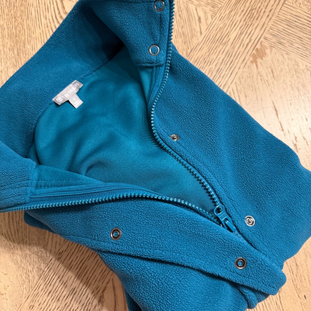 T by Talbots Teal Fleece Mock Neck Full Zip Snap Jacket Small